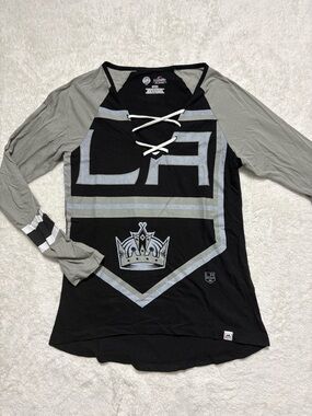 Majestic Los Angeles Kings Lace-Up Long Sleeve Top - Black & Gray